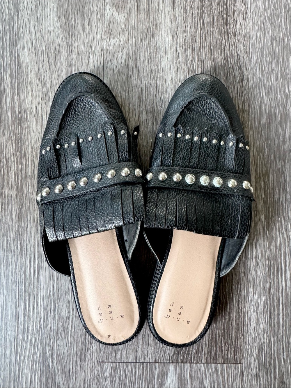 Target Black Tassel Mule | Silver Stud Fringe Size 8